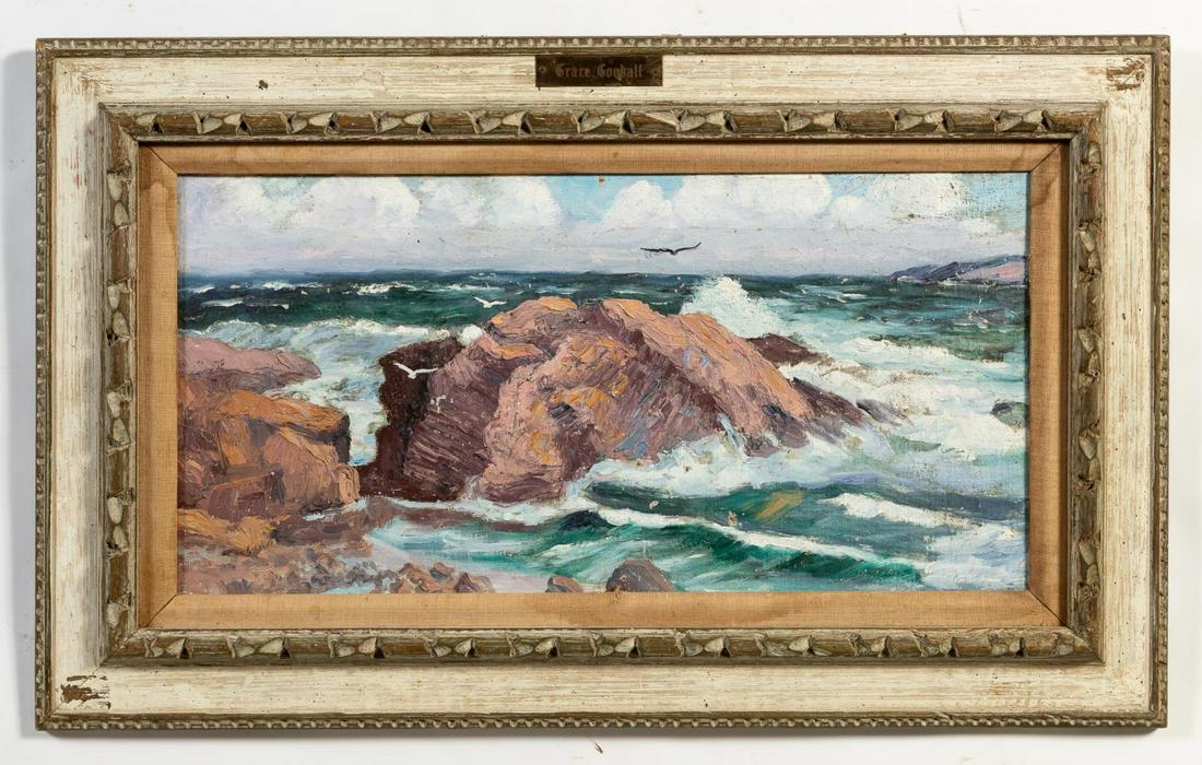 ATTRIB. GRACE GOODALL, O/C, WAVES CRASHING ON ROCK (1 of 4)