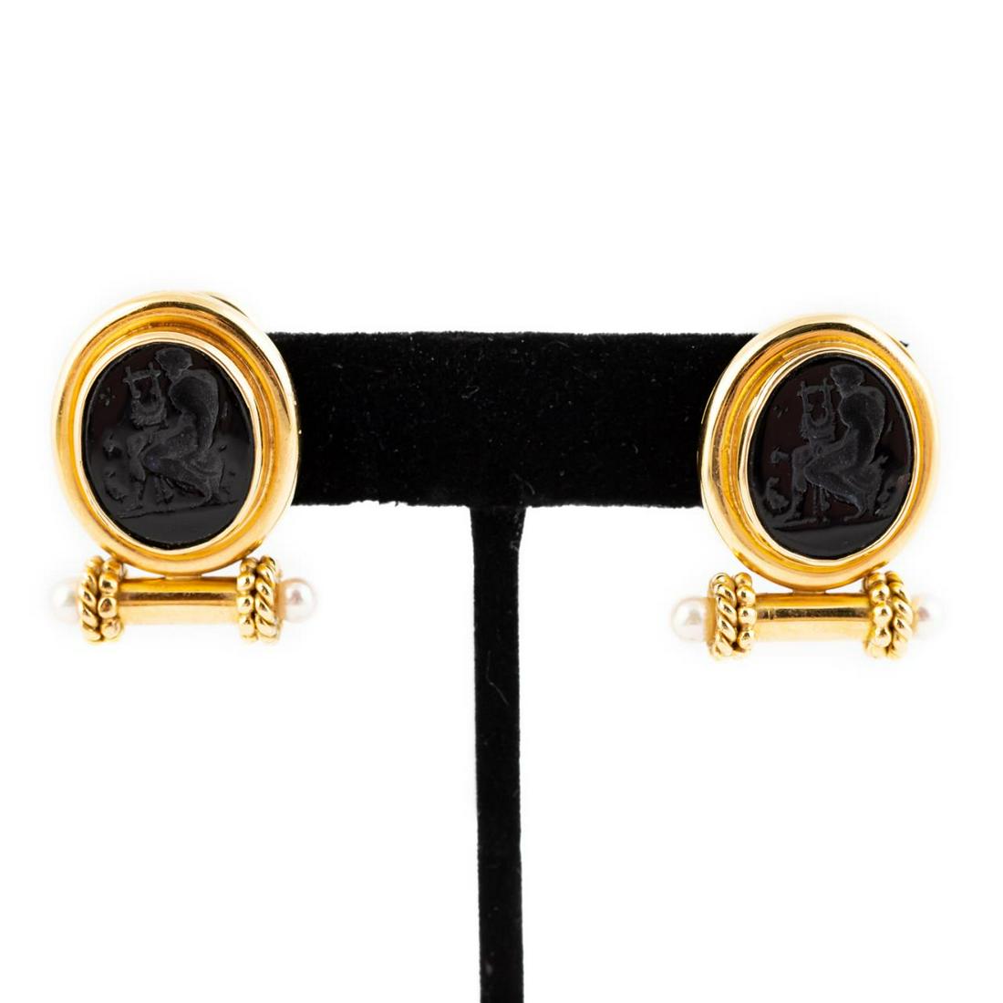 PR ELIZABETH LOCKE 18K, PEARL & INTAGLIO EARRINGS (1 of 8)