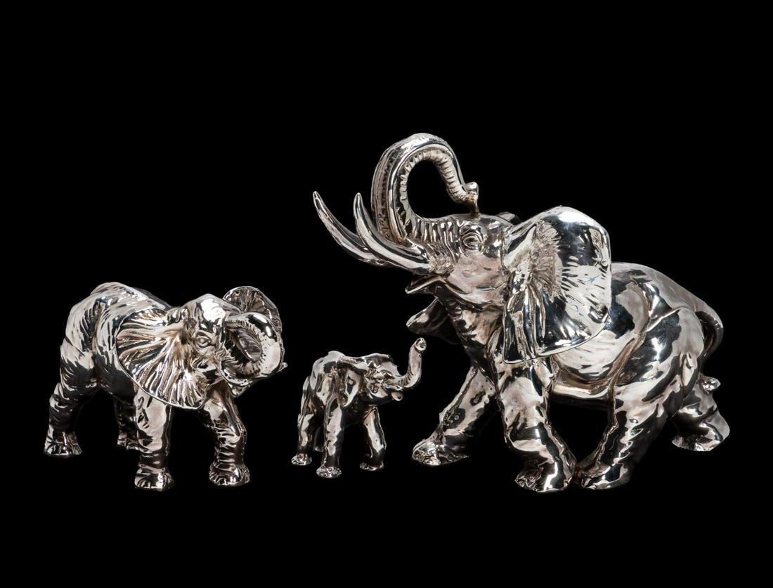 THREE STERLING SILVER CLAD ELEPHANT FIGURINES (1 of 7)