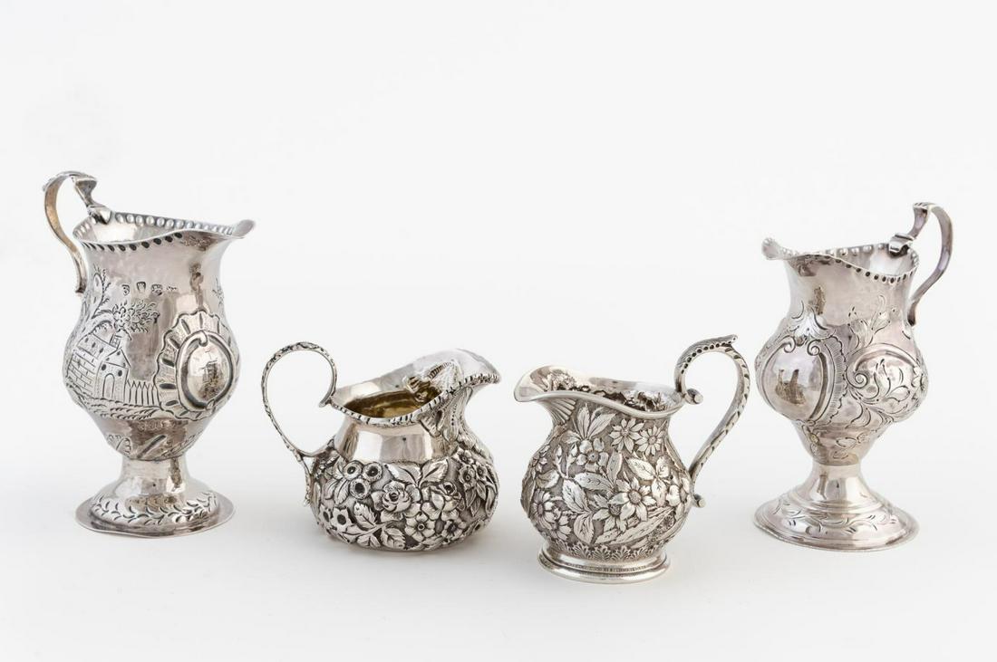 AMERICAN & ENGLISH SILVER REPOUSSE CREAM JUGS, 4PC (1 of 14)