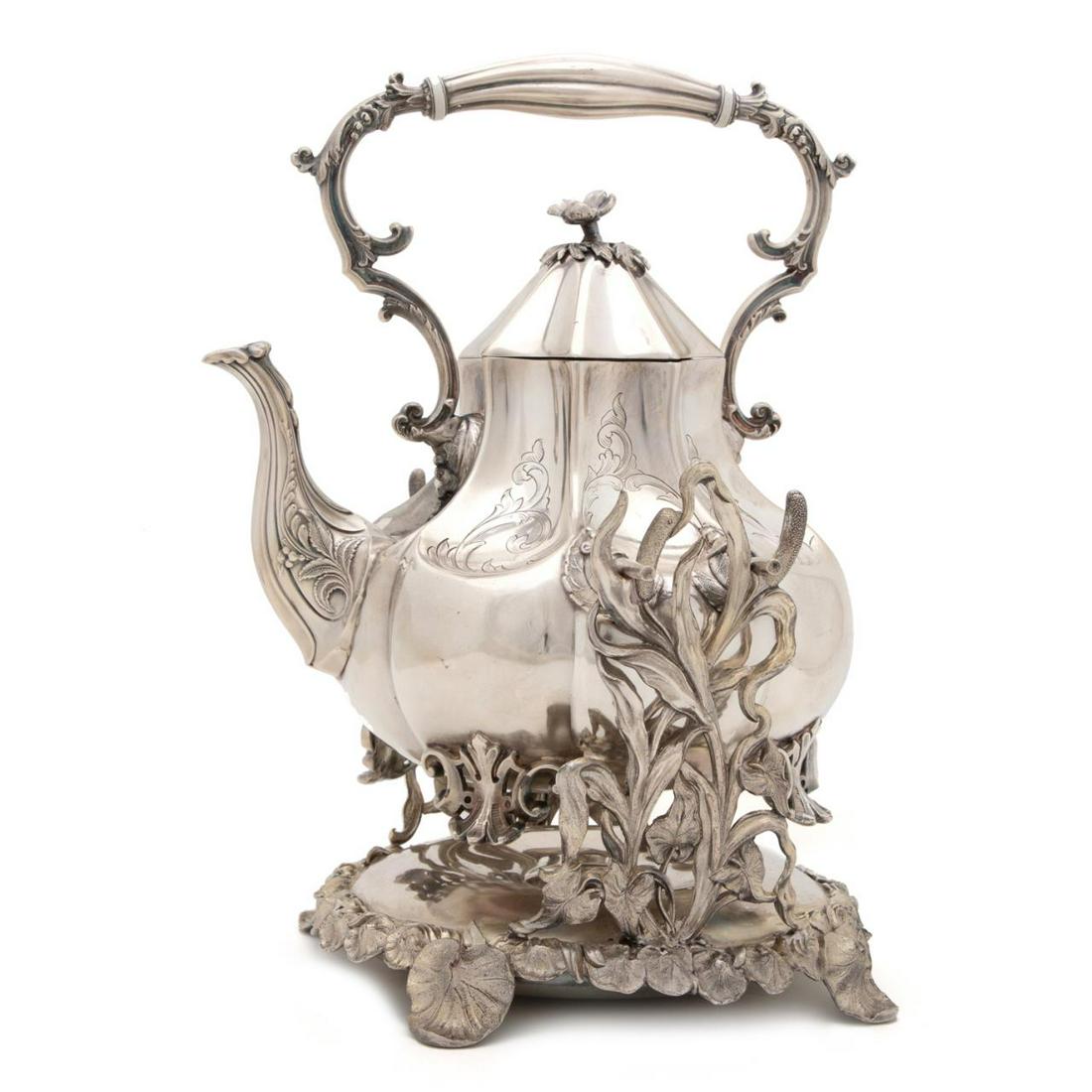 VICTORIAN SILVERPLATE KETTLE ON LATER STAND (1 of 9)