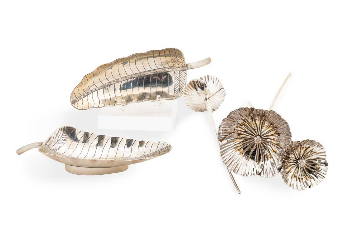 5PC 900 SILVER GROUP, FLOWERS & LEAF FORM DISHES (1 of 8)