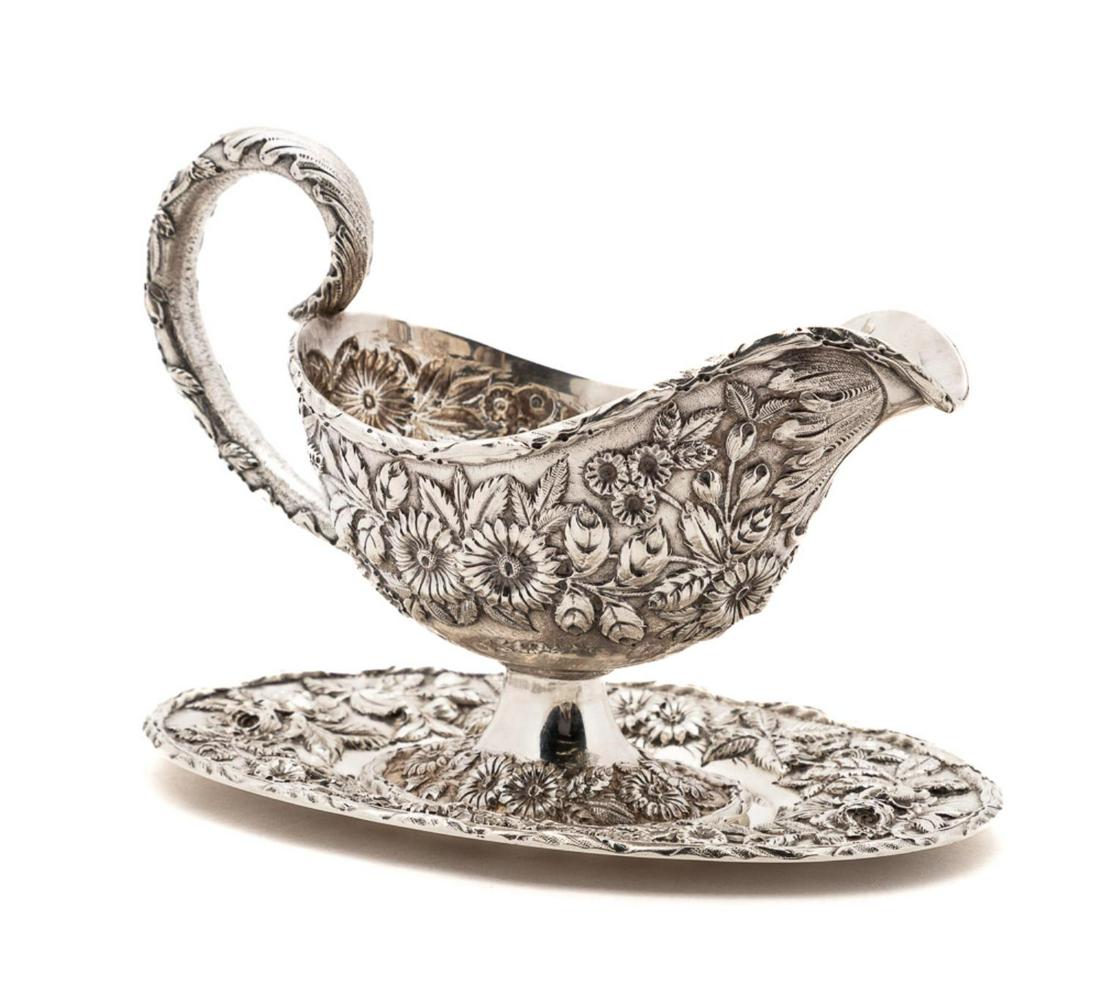 S. KIRK & SON "REPOUSSE" SILVER SAUCE BOAT & STAND (1 of 8)