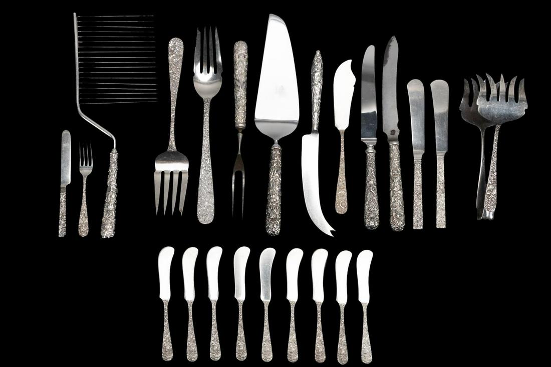 MISC. MAINLY KIRK "REPOUSSE" SILVER FLATWARE, 23PC (1 of 12)