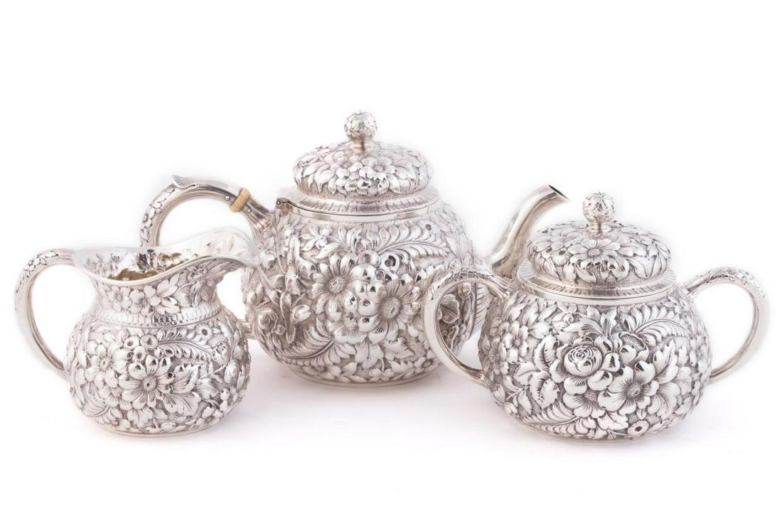 3PC THEODORE B. STARR REPOUSSE SILVER MINI TEA SET (1 of 6)