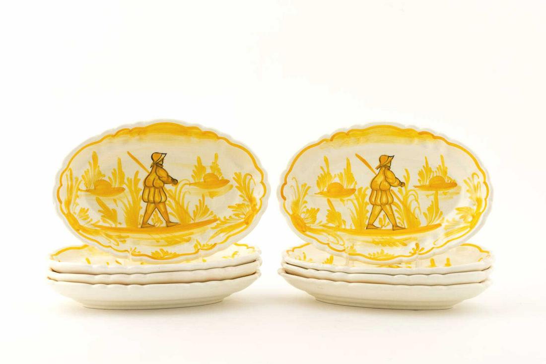 SET OF 8, GOLD & CREAM FIGURAL PAINTED DISHES (1 of 3)