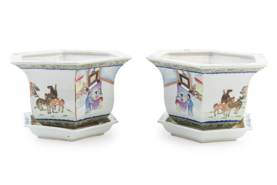 4 PCS, CHINESE FAMILLE ROSE JARDINIERES (1 of 8)