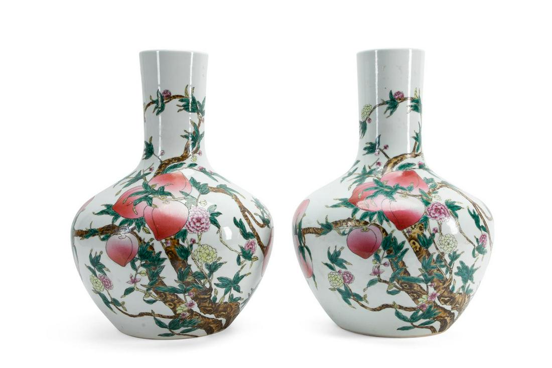 PAIR OF CHINESE PEACH AND BAT VASES (1 of 9)