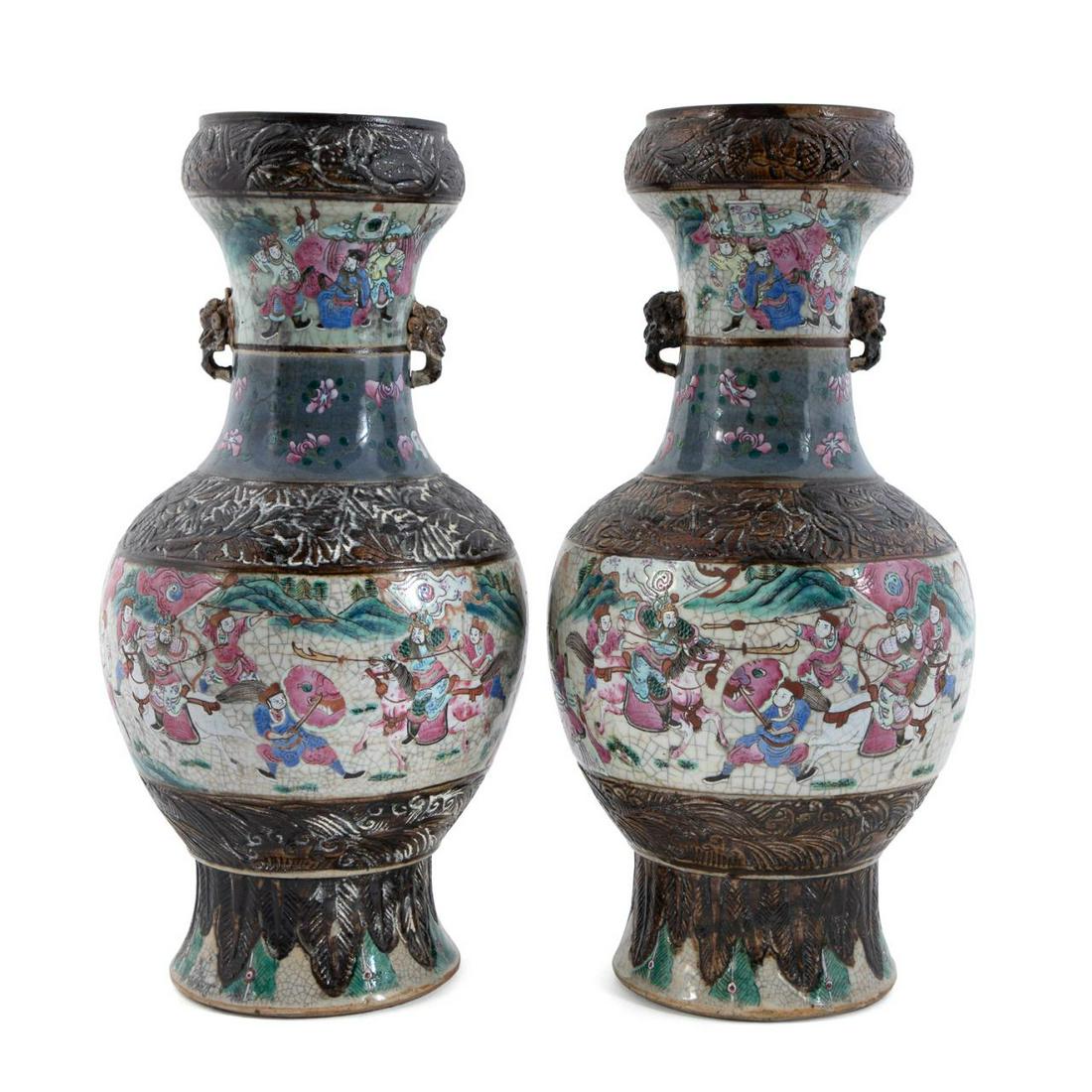 PAIR OF CHINESE FAMILLE ROSE GARLIC HEAD VASES (1 of 9)