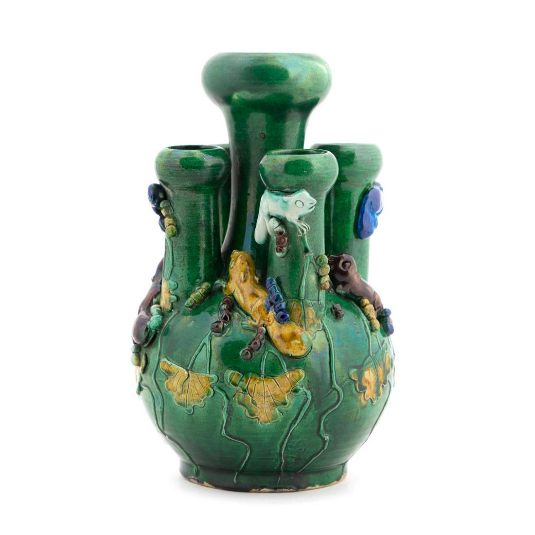 CHINESE SANCAI GLAZE FIVE NECK TULIP VASE (1 of 9)