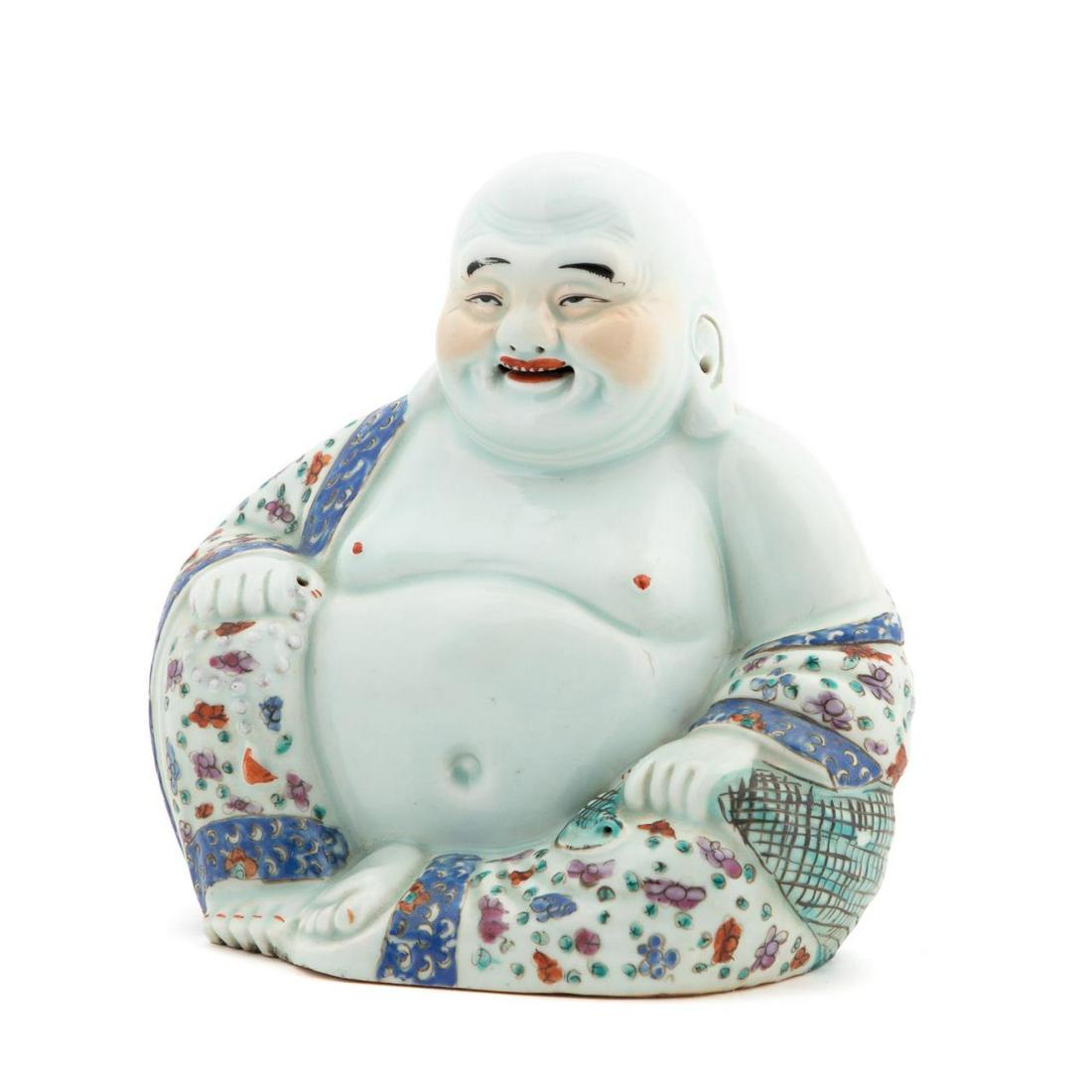 CHINESE FAMILLE ROSE SEATED HAPPY BUDDHA FIGURE (1 of 7)