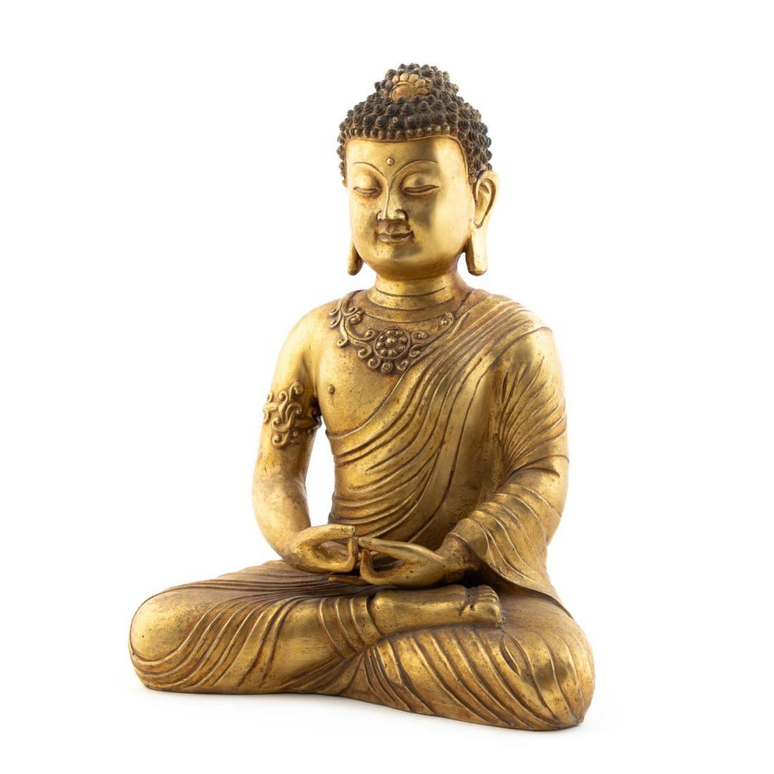 CHINESE GILT METAL SEATED MEDITATION BUDDHA (1 of 8)