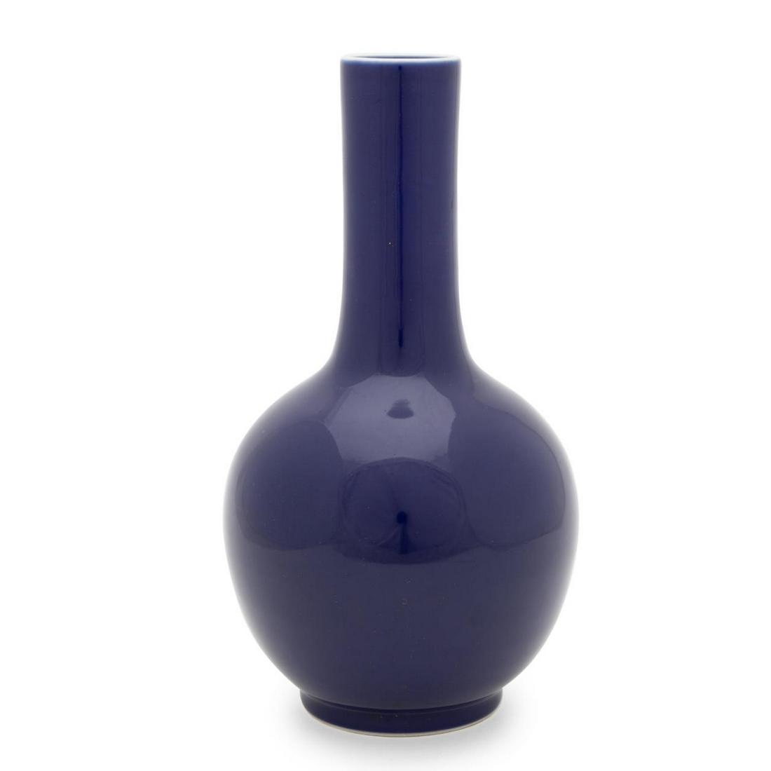 CHINESE BLUE MONOCHROME BOTTLE FORM VASE (1 of 5)