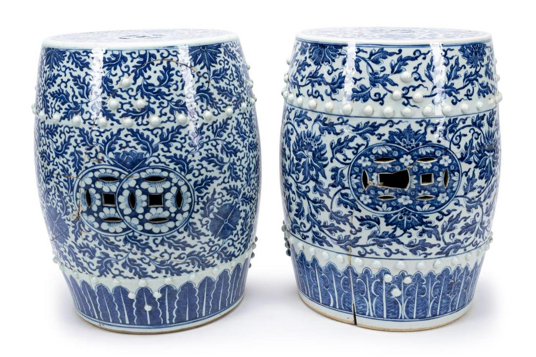 TWO 19TH C. CHINESE BLUE & WHITE GARDEN SEATS (1 of 11)