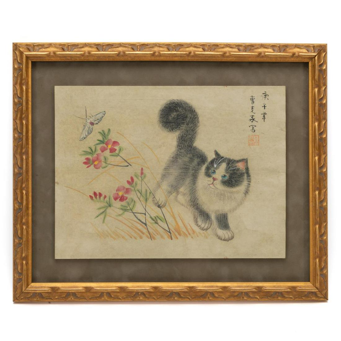 CHINESE INK & GOUACHE ON PAPER, CAT & BUTTERFLY (1 of 5)