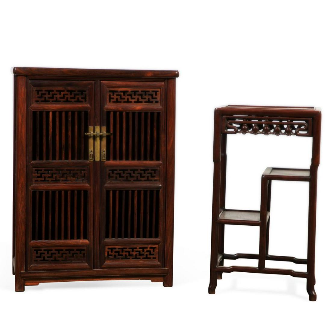 (2 PCS) CHINESE HARDWOOD BOGU STAND & CABINET (1 of 10)