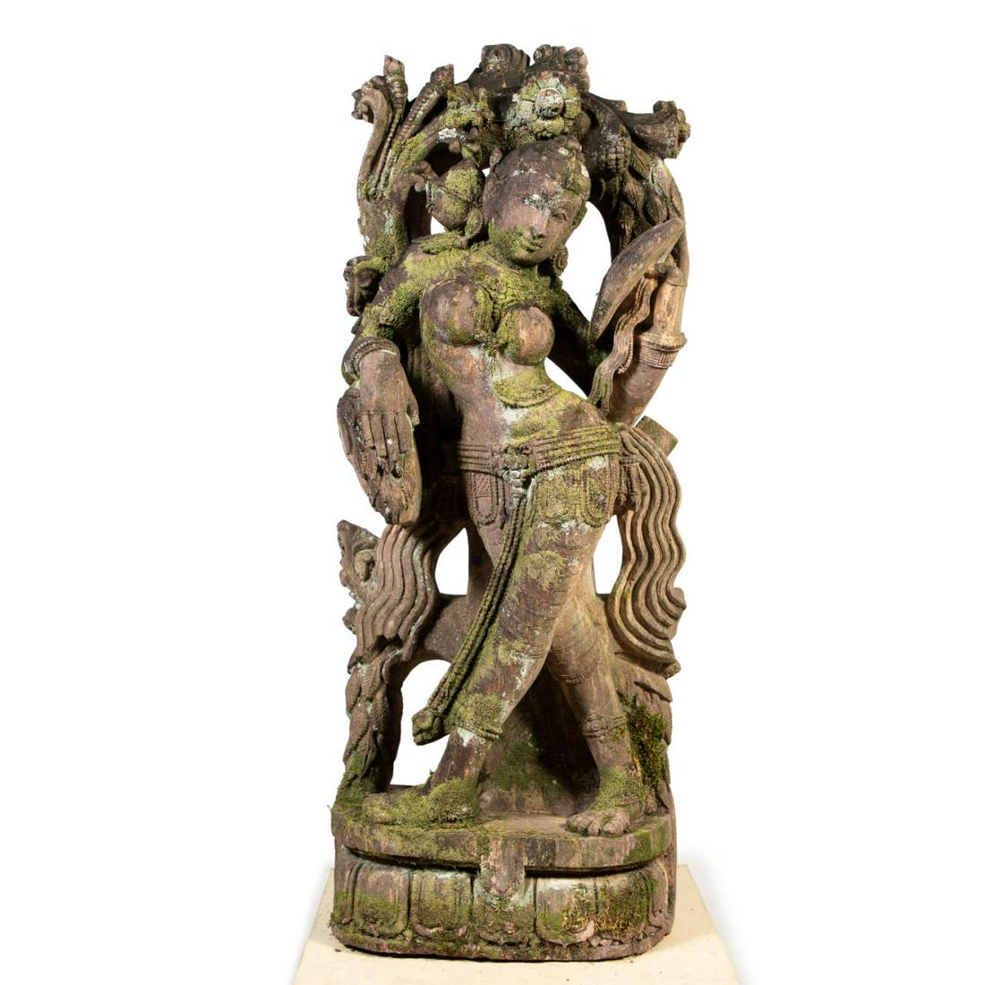 NEAR LIFE SIZE CARVED RED SANDSTONE YAKSHI (1 of 6)