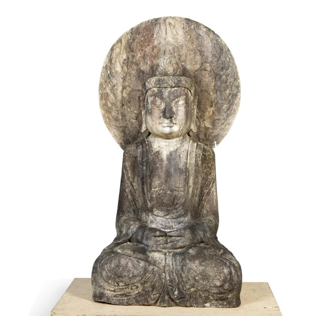 LARGE CARVED WHITE STONE MEDITATION BUDDHA (1 of 6)