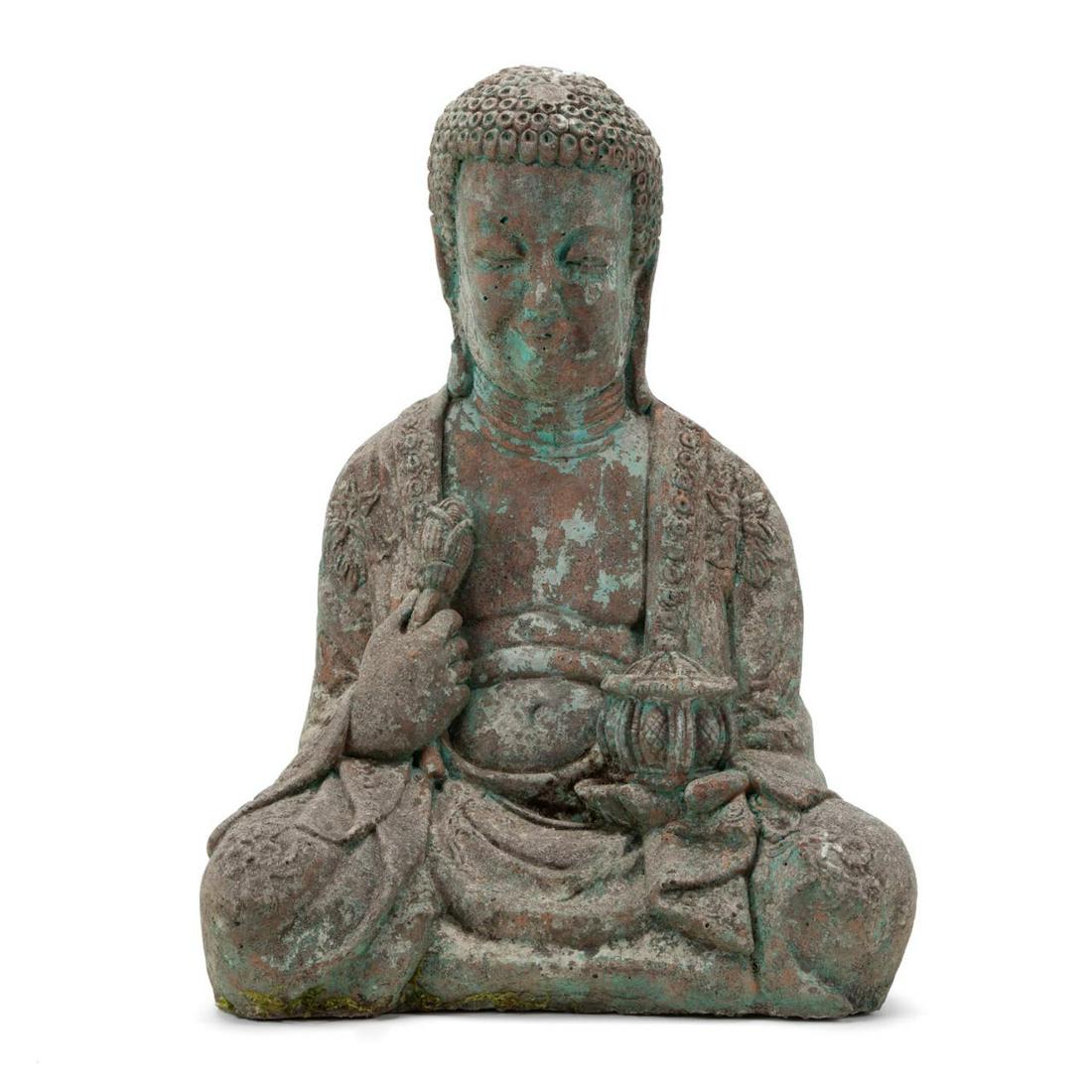 CAST STONE SEATED BUDDHA SCULPTURE (1 of 8)