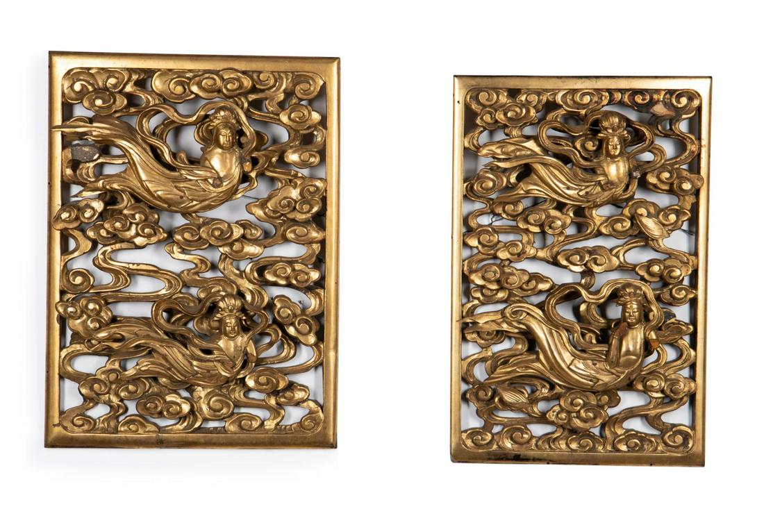 TWO CHINESE GILTWOOD FRAGMENT WALL PLAQUES (1 of 5)
