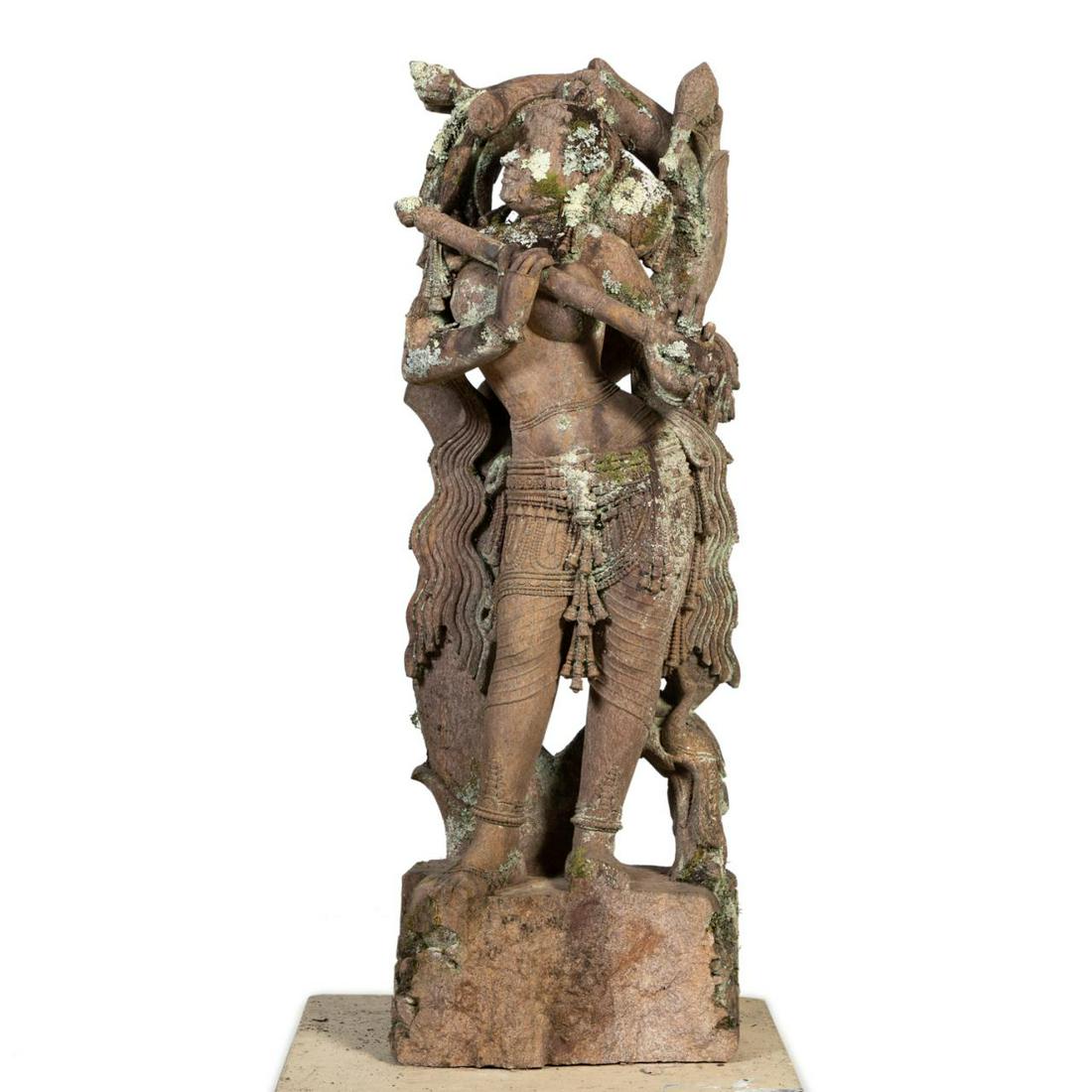 NEAR LIFE SIZE CARVED RED SANDSTONE YAKSHI (1 of 7)