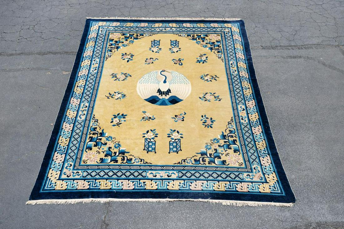 HAND KNOTTED CHINESE ART DECO RUG, 12 x 9 (1 of 6)