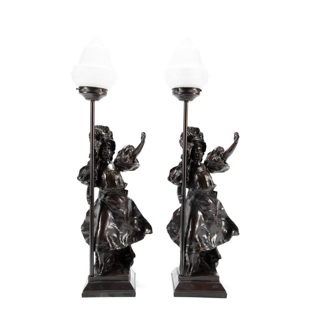 AFTER VICTOR BRUYNEEL, PR., BRONZE FIGURAL LAMPS (1 of 6)