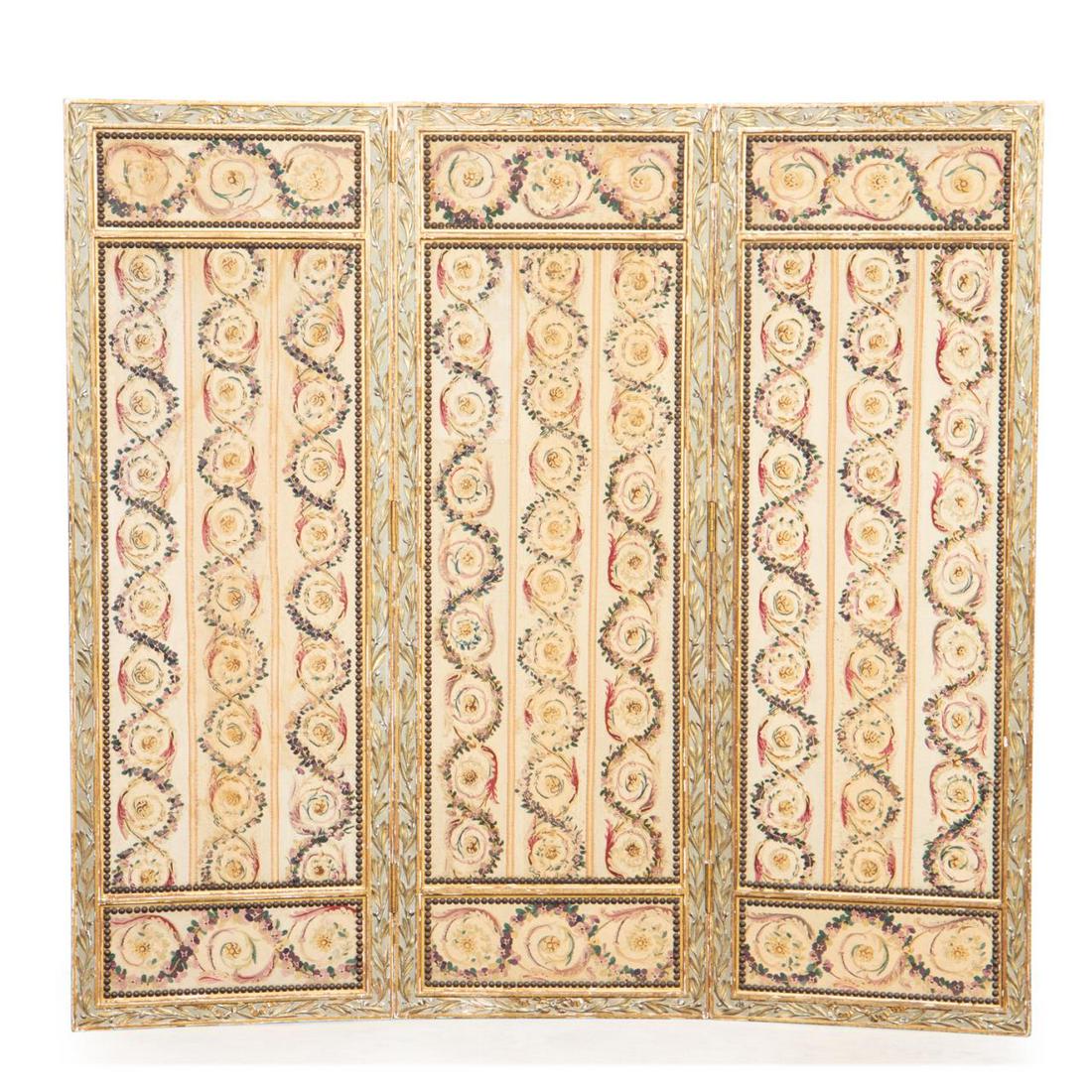 FRENCH FLORAL AUBUSSON STYLE THREE-PANEL SCREEN (1 of 9)
