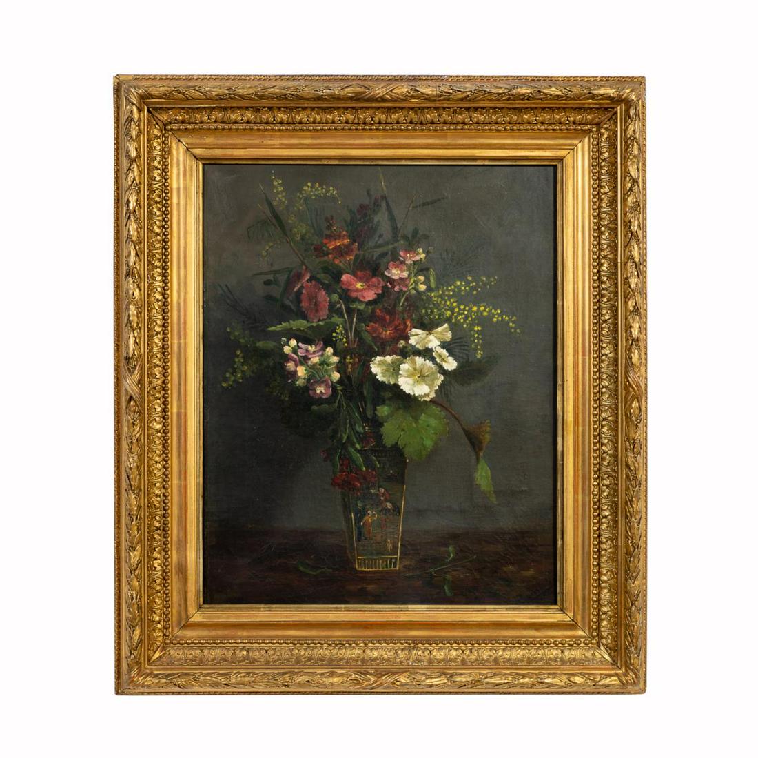 SIGNED FRENCH FLORAL STILL LIFE, OIL, 1882 (1 of 6)