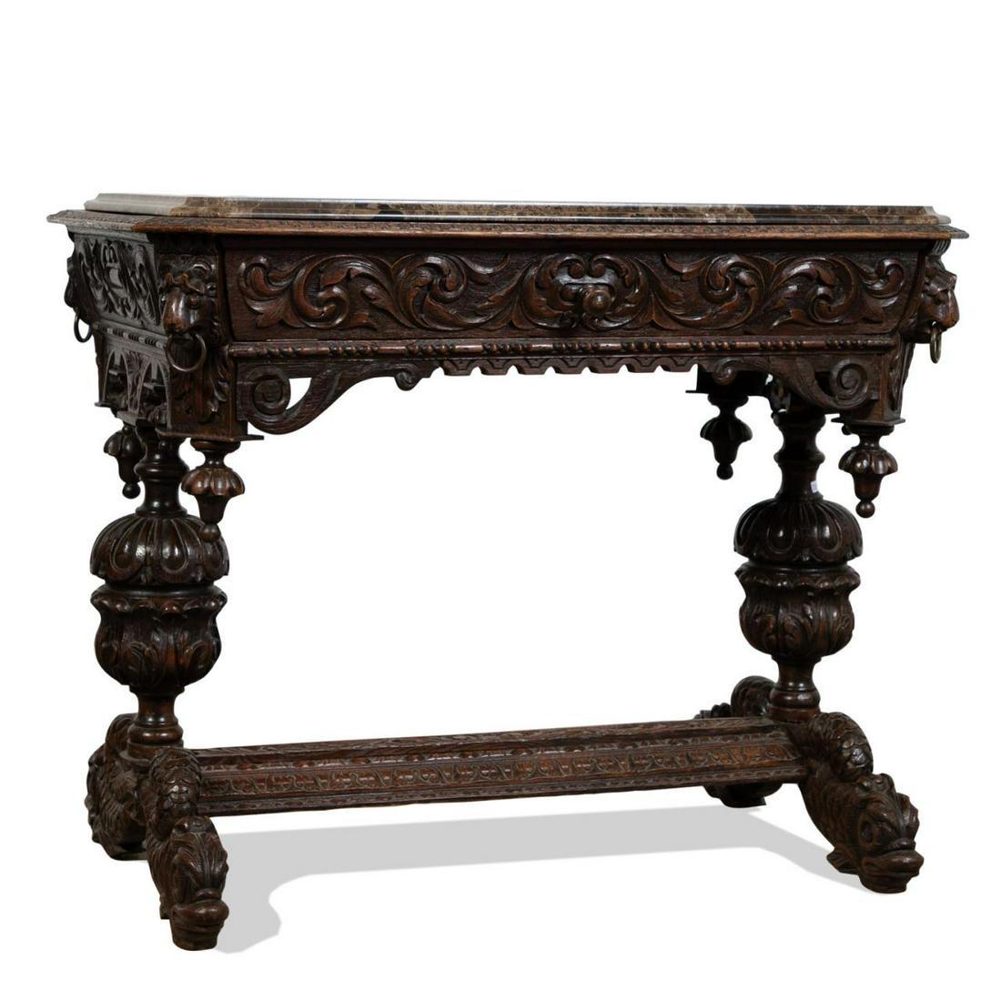 FRENCH RENAISSANCE REVIVAL OAK LIBRARY TABLE (1 of 12)