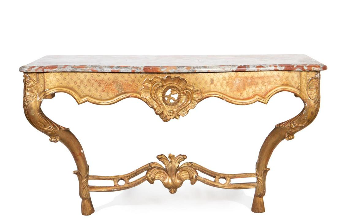 REGENCE STYLE GILTWOOD MARBLE TOP CONSOLE TABLE (1 of 17)