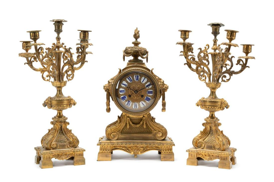 LOUIS XVI STYLE BRONZE DORE GARNITURE SET, 3PC (1 of 13)