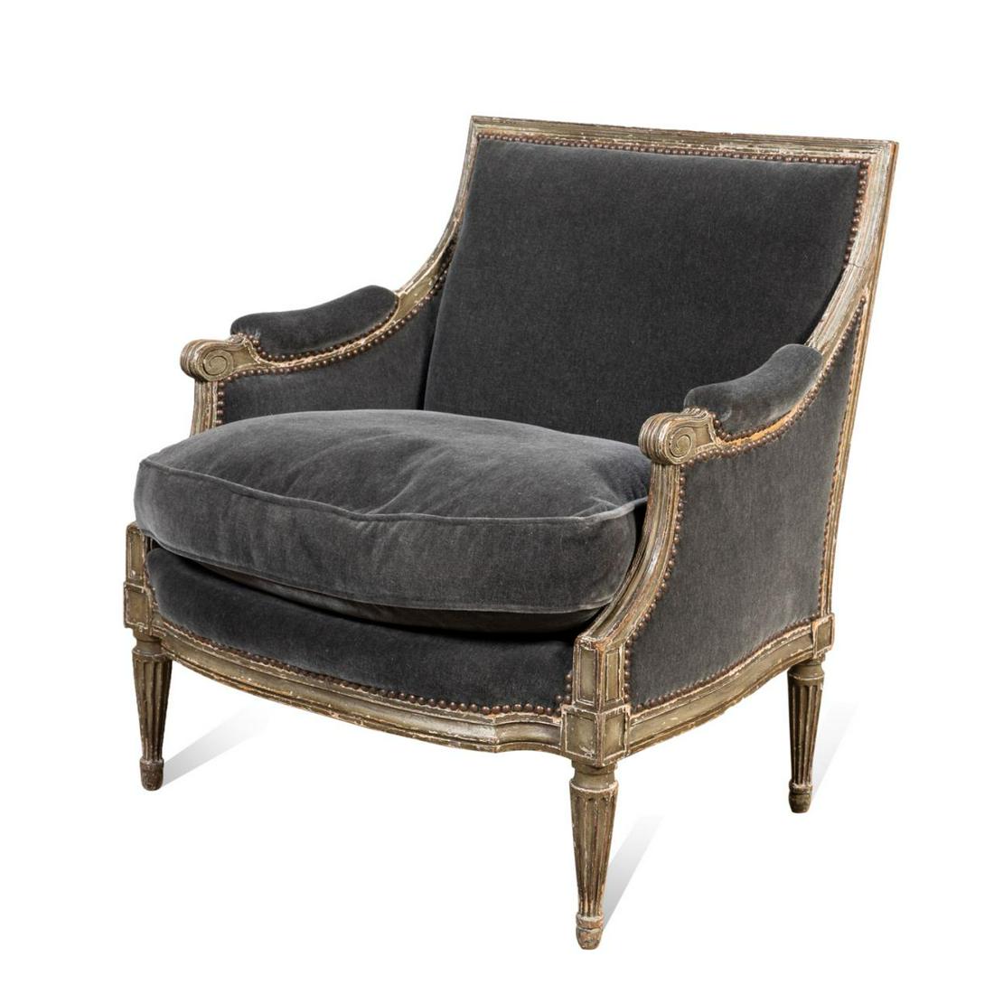 LOUIS XVI STYLE DISTRESSED BLUE MOHAIR BERGERE (1 of 5)