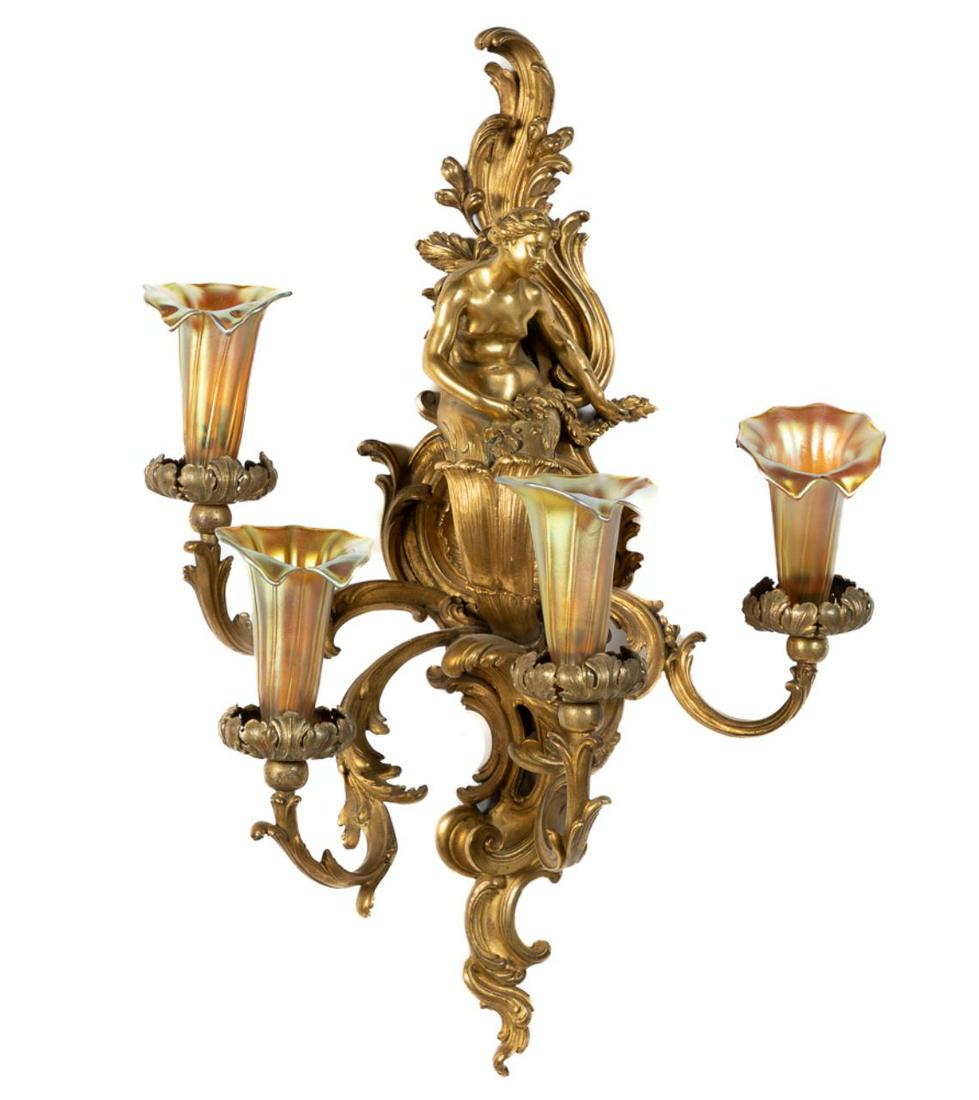 BARBEDIENNE GILT BRONZE FIGURAL FOUR-LIGHT SCONCE (1 of 6)
