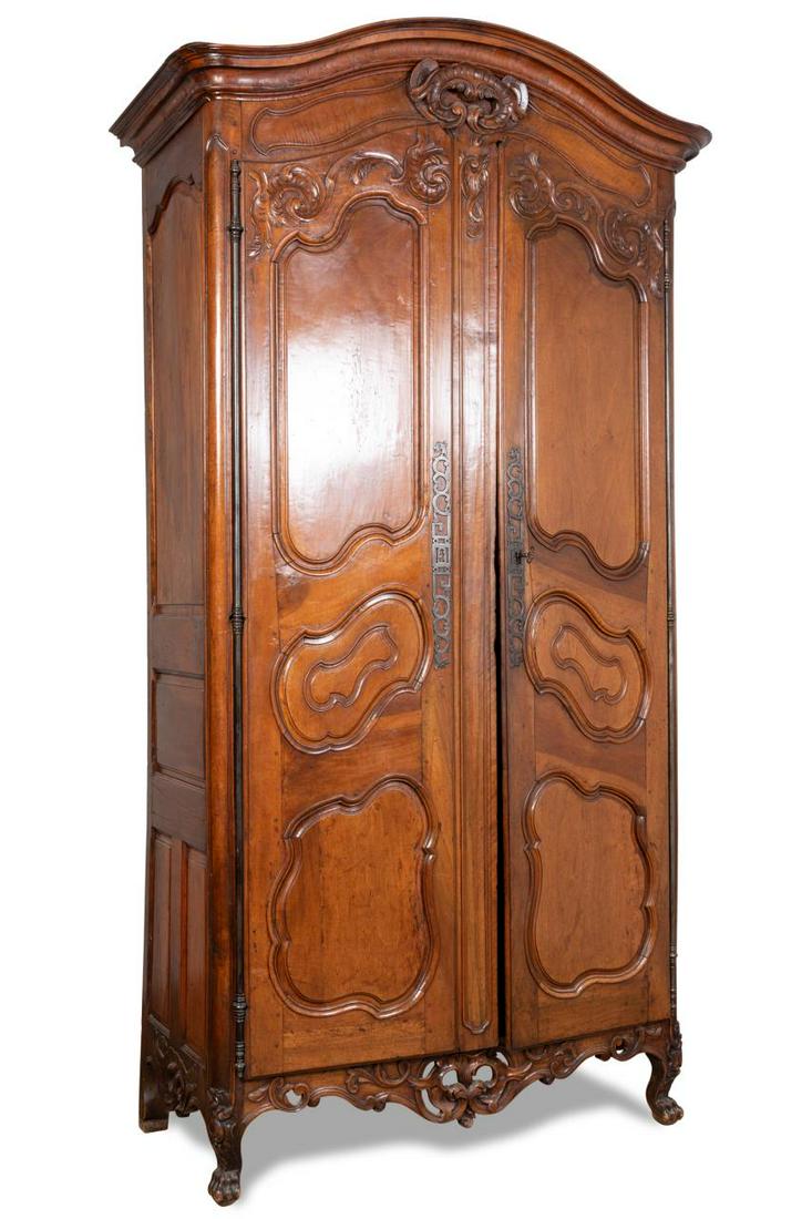 19TH C. LOUIS XV STYLE CARVED WALNUT ARMOIRE (1 of 5)