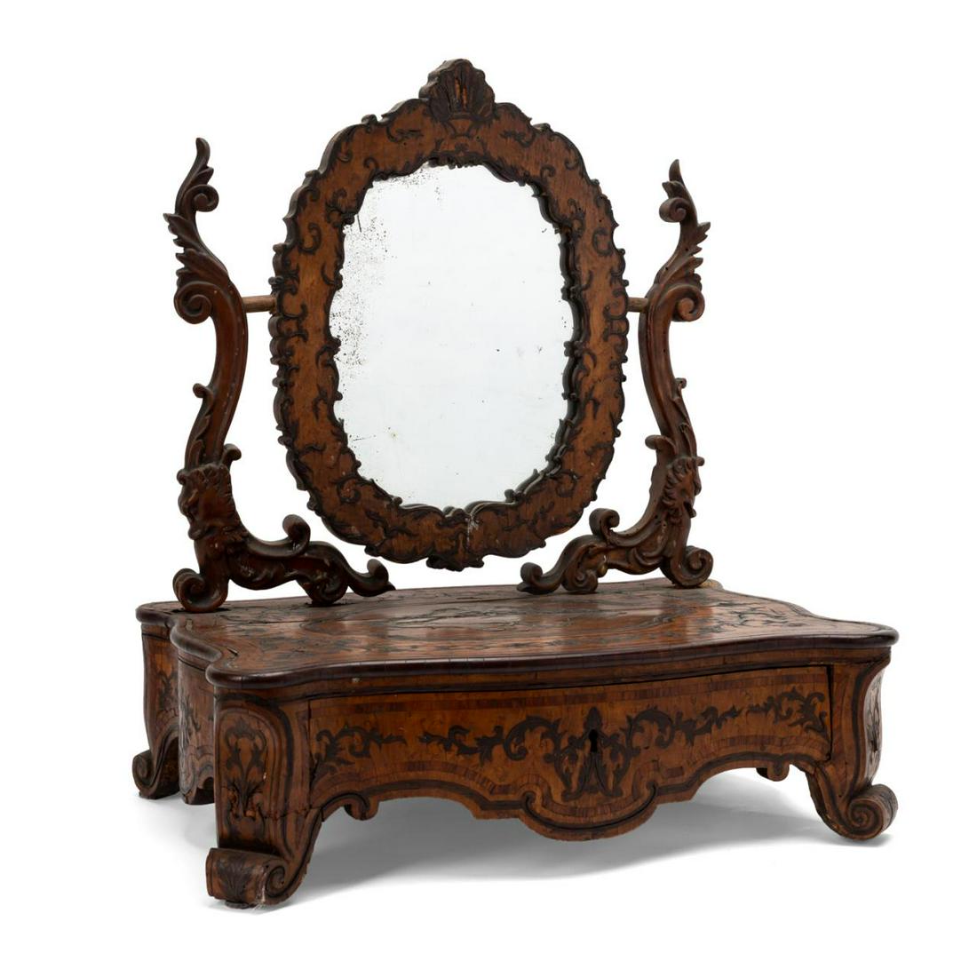 ROCOCO STYLE BRASS INLAID WOODEN DRESSING MIRROR (1 of 11)