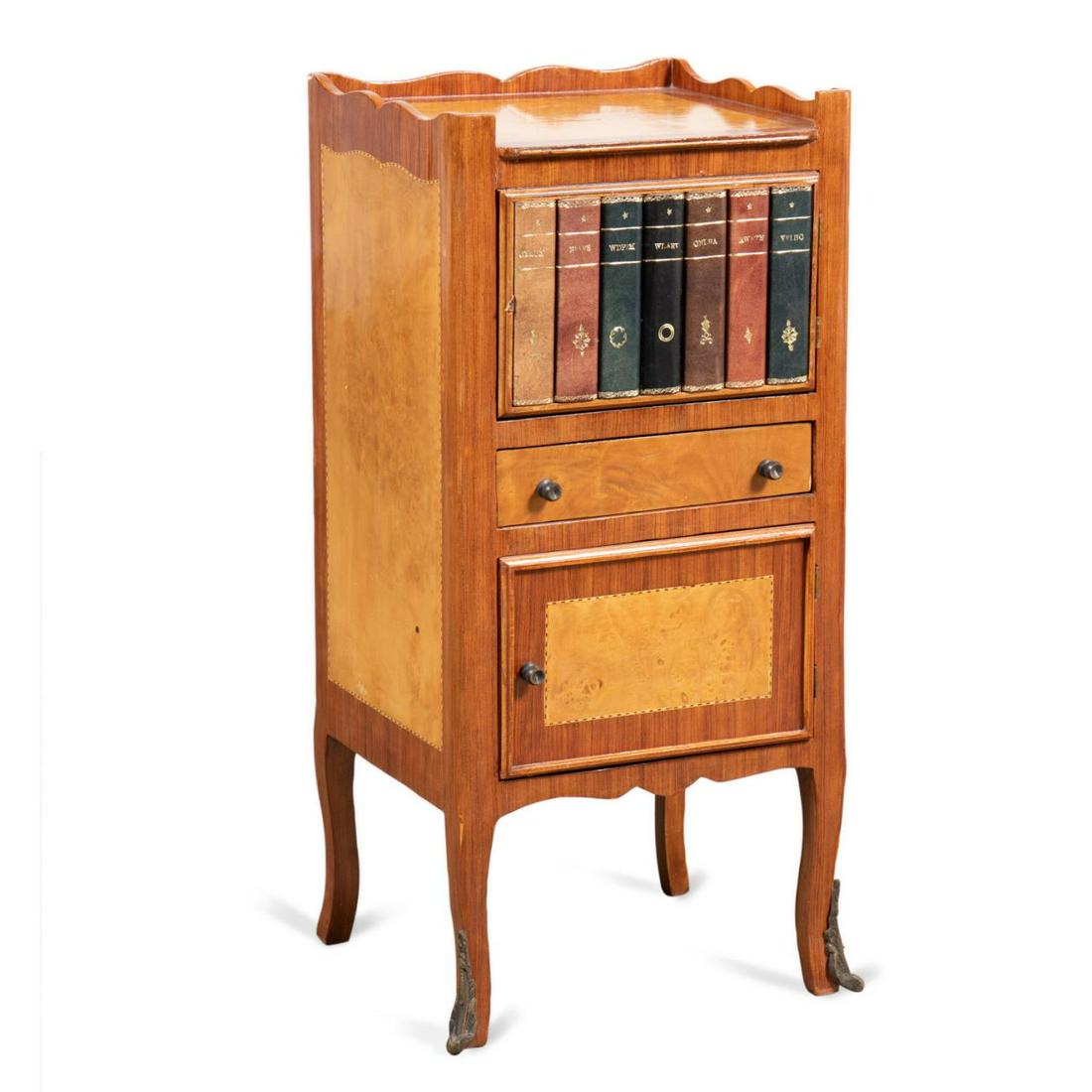 LOUIS XV STYLE MIXED WOOD INLAID FAUX BOOK CABINET (1 of 7)