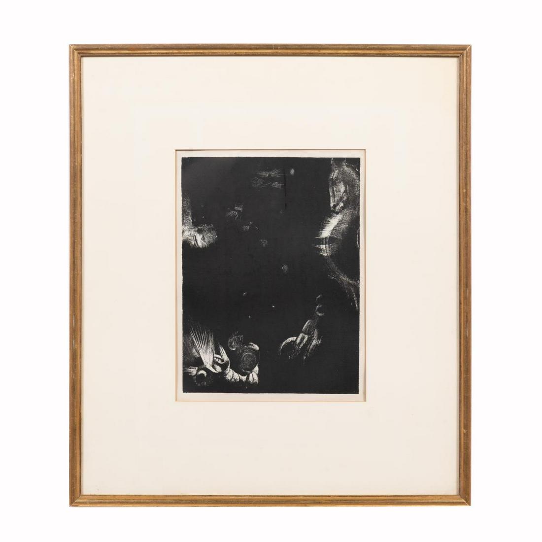 ODILON REDON, LITHOGRAPH, TENTATION DE ST. ANTOINE: Odilon Redon (French 1840-1916), "Des peuples divers habitent les pays de l'ocÃ©an" (Different Peoples Dwell in the Countries of the Ocean), lithograph from La Tentation De St. Antoine, apparently u