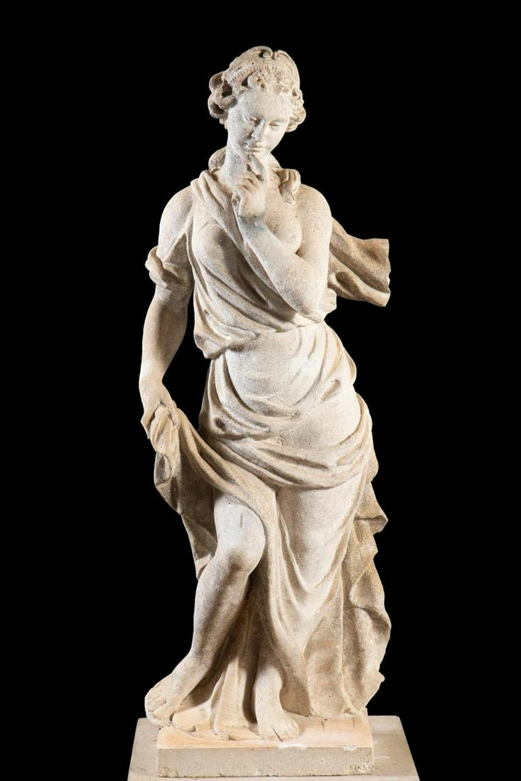 OUTDOOR STONE ALLEGORICAL GARDEN FIGURE OF WINTER (1 of 8)