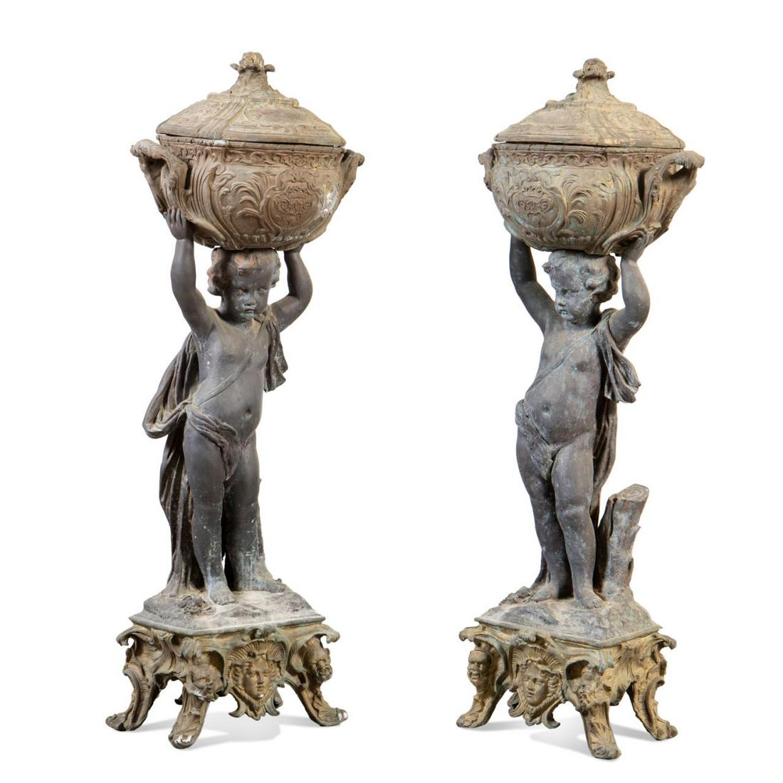 PR., LG. ROCOCO STYLE BRONZE PUTTI GARDEN FIGURES (1 of 10)