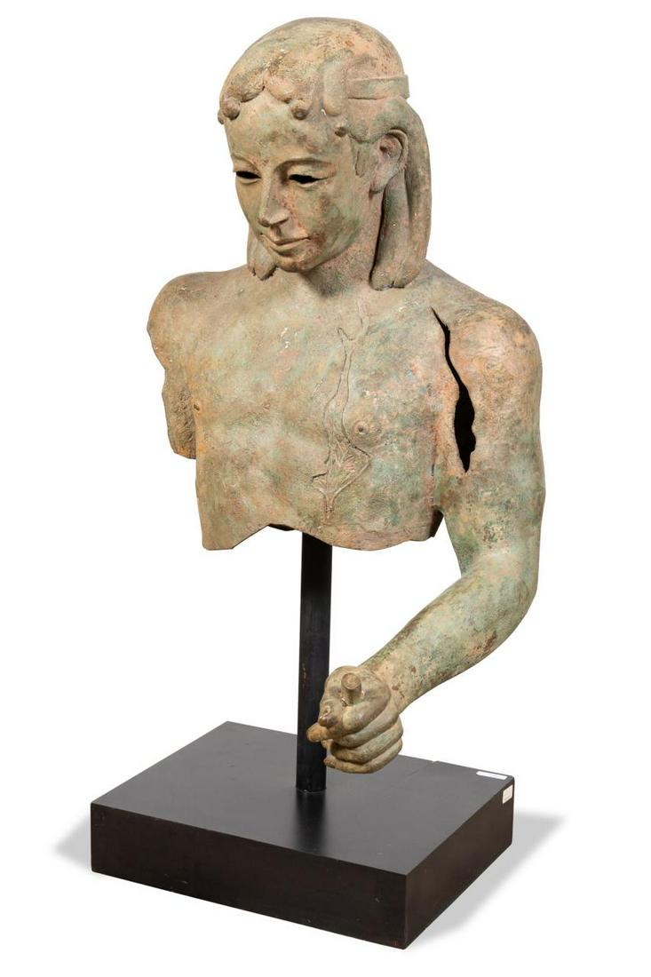 ETRUSCAN STYLE LARGE BRONZE MALE BUST ON STAND (1 of 8)