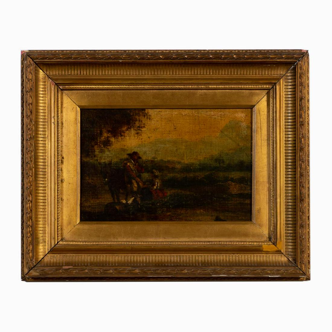 *EUROPEAN SCHOOL, FIGURES WITH DONKEY, FRAMED OIL (1 of 4)