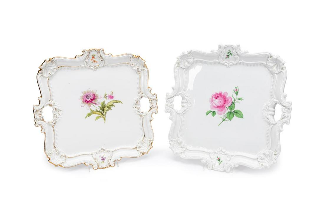 TWO MEISSEN ROCOCO STYLE BOTANICAL HANDLED TRAYS (1 of 8)