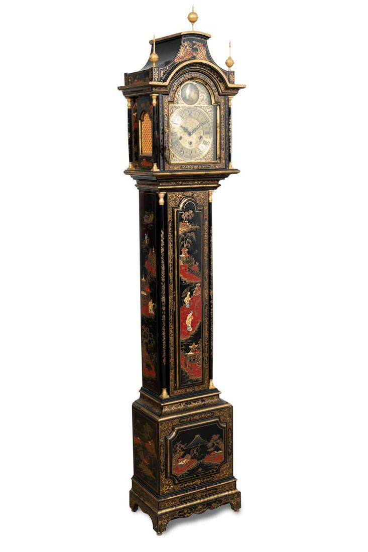URGOS CHINOISERIE DECORATED BLACK TALL CASE CLOCK (1 of 11)