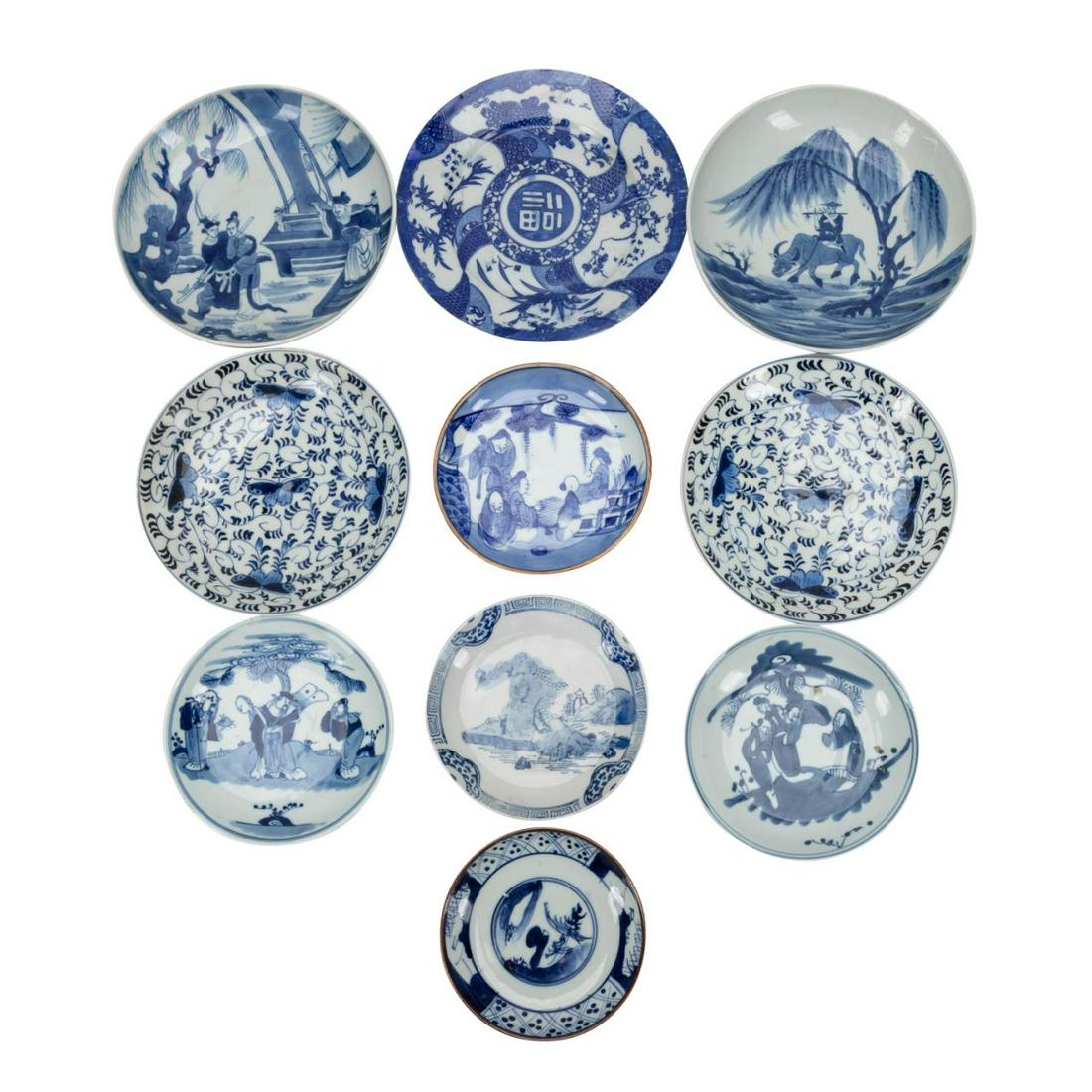 TEN MOSTLY CHINESE BLUE AND WHITE SMALL PLATES (1 of 8)
