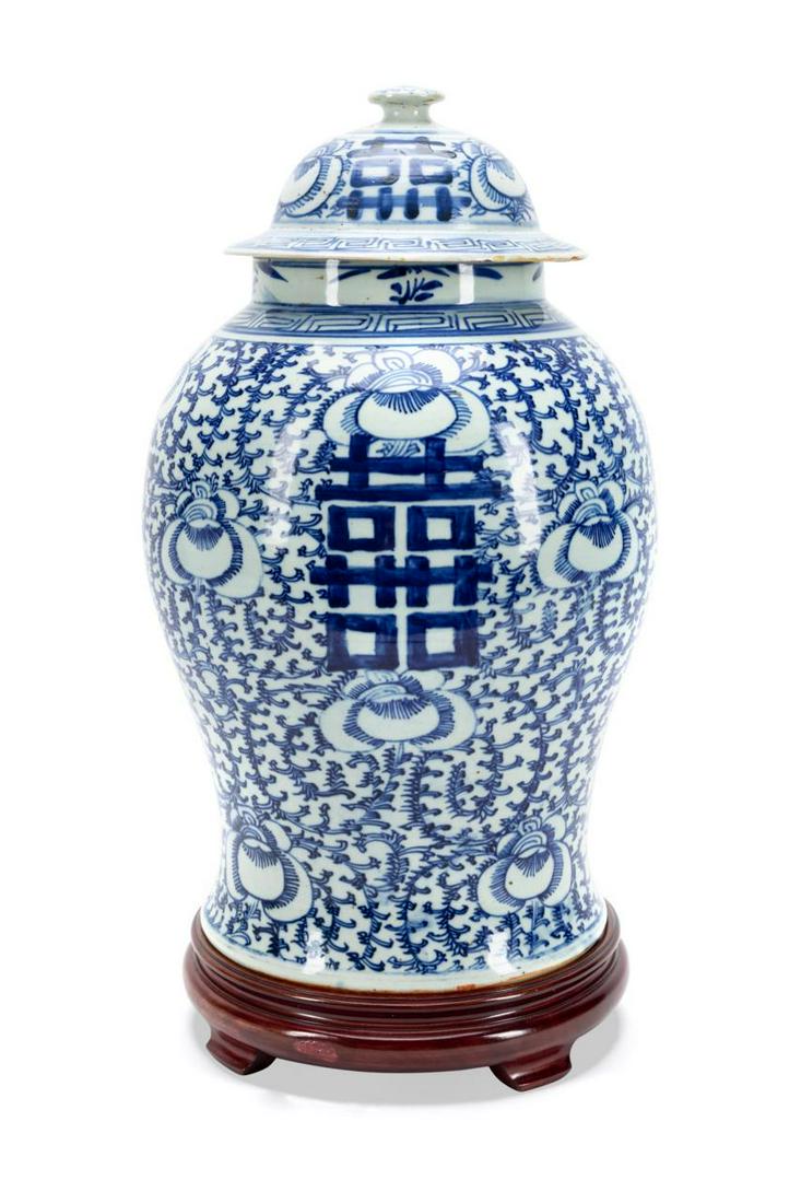 (2PCS) CHINESE BLUE AND WHITE LIDDED JAR W/ STAND (1 of 10)