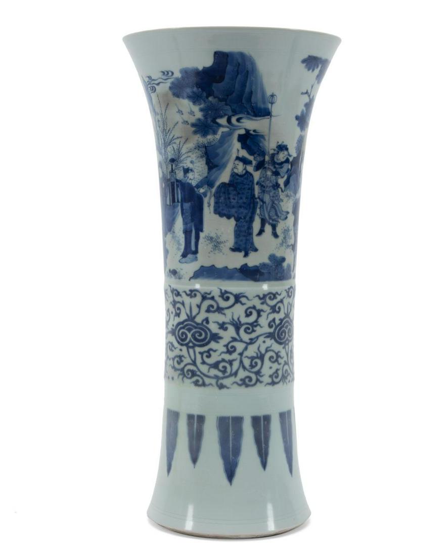 CHINESE BLUE AND WHITE FIGURAL BEAKER VASE (1 of 6)