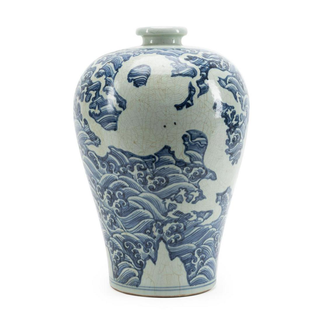 CHINESE BLUE AND WHITE MEIPING DRAGON VASE (1 of 6)