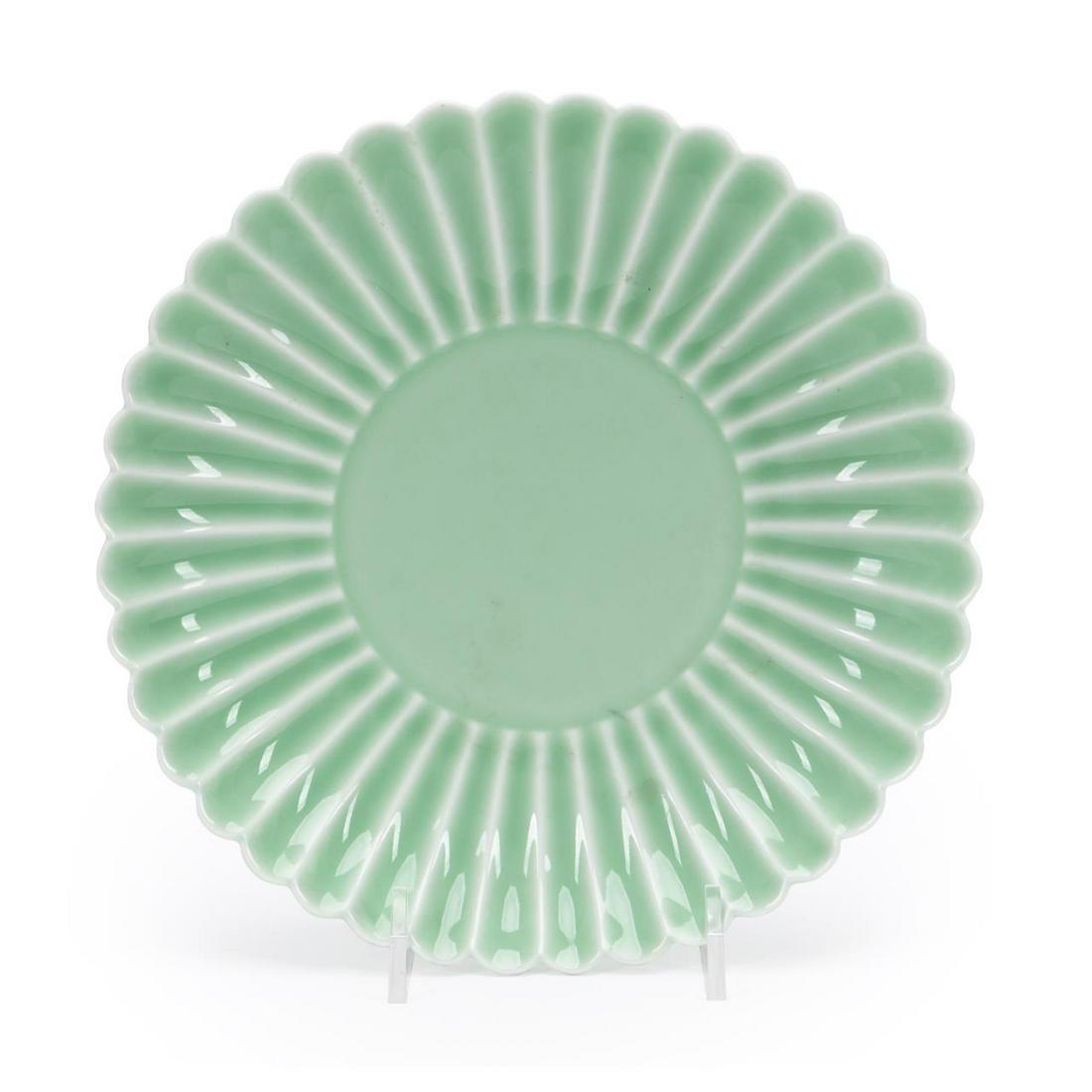 CHINESE PALE CELADON LOTUS LOW BOWL (1 of 4)