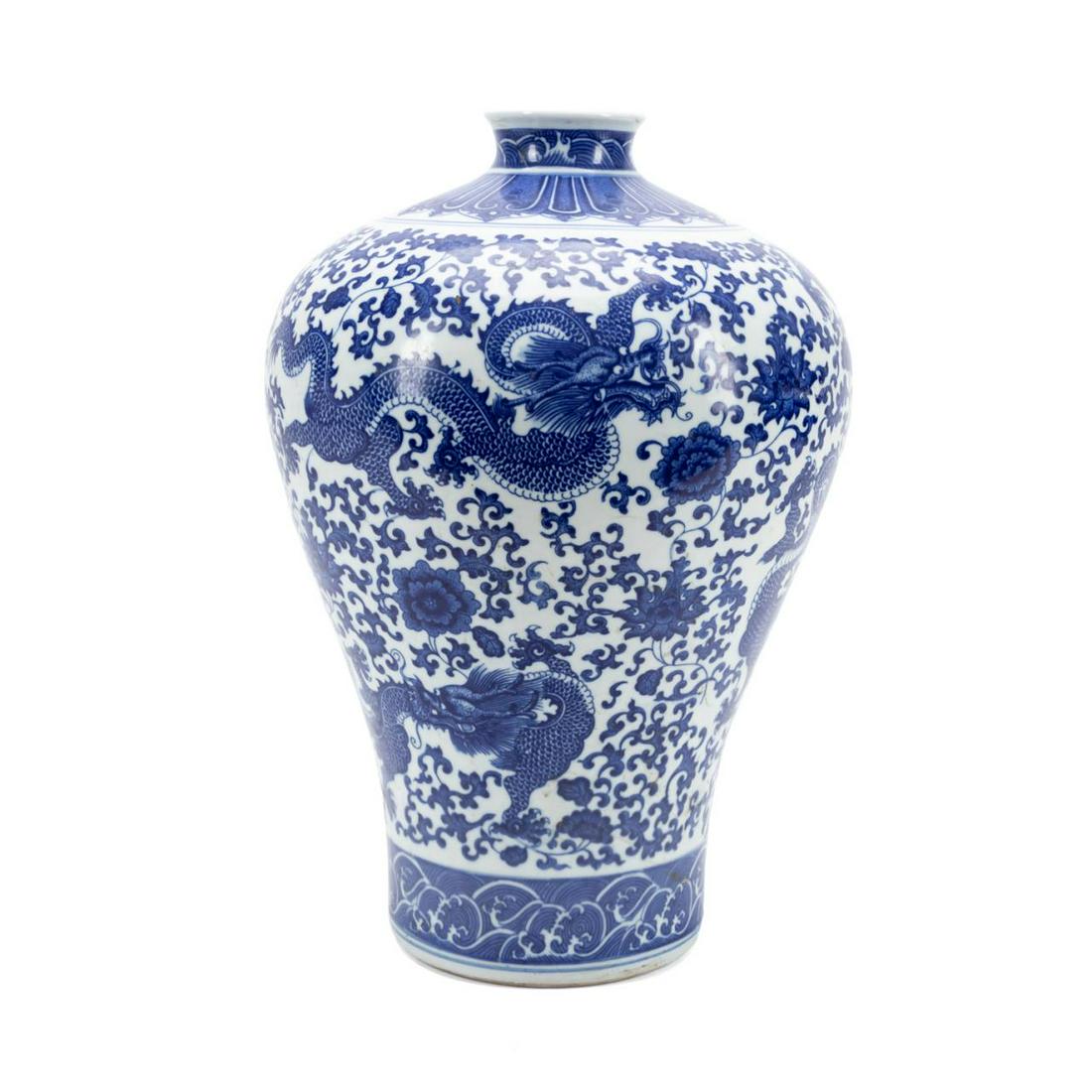 CHINESE BLUE & WHITE TRANSFERWARE MEIPING VASE (1 of 7)